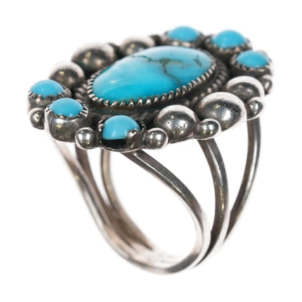 sz6.75 Thomas Curtis Navajo turquoise cluster border sterling silver ring - Estate Fresh Austin