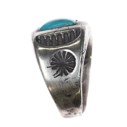 sz5 Vintage Navajo sterling silver and turquoise deep stamped signet ring - Estate Fresh Austin
