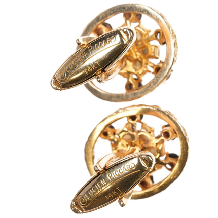 Lucien Piccard 14k gold Tiger's Eye, and pearl cufflinks - Estate Fresh Austin
