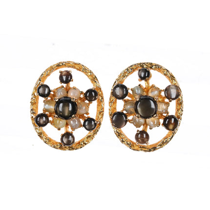 Lucien Piccard 14k gold Tiger's Eye, and pearl cufflinks - Estate Fresh Austin