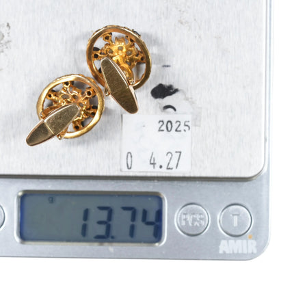 Lucien Piccard 14k gold Tiger's Eye, and pearl cufflinks - Estate Fresh Austin