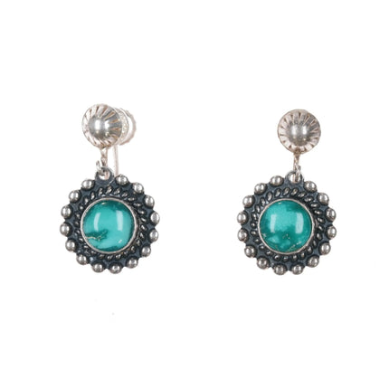 c1940's Fred Harvey Era Sterling silver screw back earrings with nice turquoise - Estate Fresh Austin