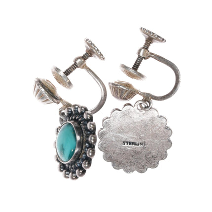 c1940's Fred Harvey Era Sterling silver screw back earrings with nice turquoise - Estate Fresh Austin