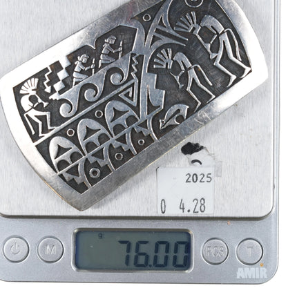 Chalmers Day Hopi Overlay belt buckle sterling silver kokopelli designs - Estate Fresh Austin