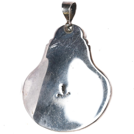 Irv Monte Navajo Sterling silver olla pendant w/jet/coral intarsia inlay - Estate Fresh Austin