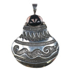 Irv Monte Navajo Sterling silver olla pendant w/jet/coral intarsia inlay - Estate Fresh Austin