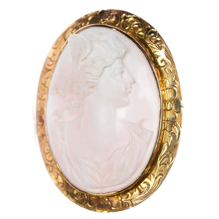 c1900 Syman Bros. Denver CO 14k gold high relief pink shell cameo brooch pin - Estate Fresh Austin