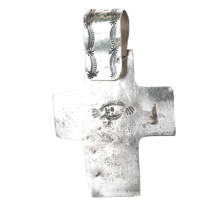 Huge 90's LB Southwestern hand stamped sterling silver labradorite cross pendant - Estate Fresh Austin