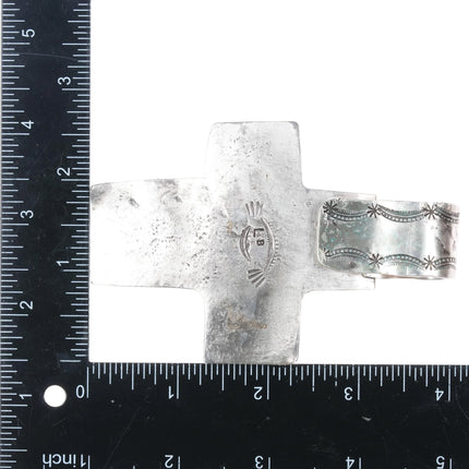 Huge 90's LB Southwestern hand stamped sterling silver labradorite cross pendant - Estate Fresh Austin