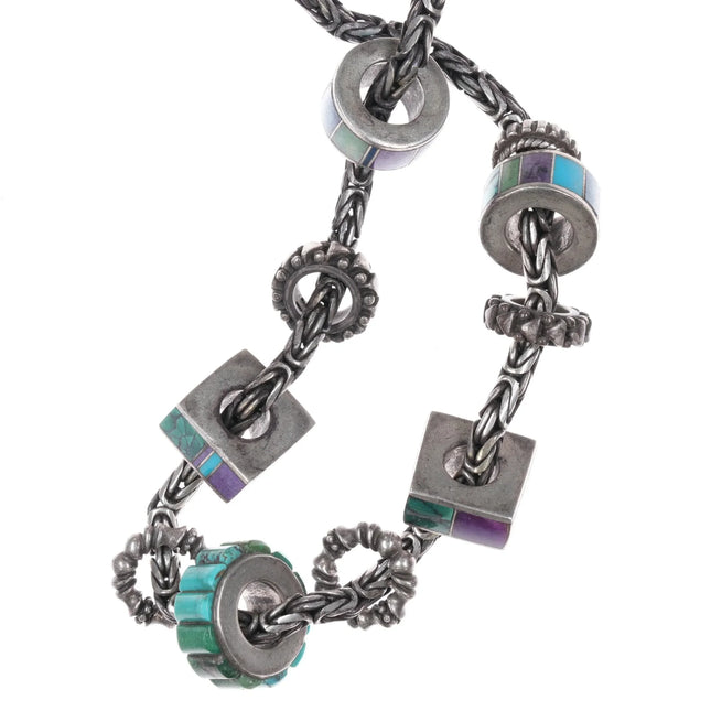 90's Santa Fe Sterling silver, Sugilite, turquoise, lapis inlay beaded necklace - Estate Fresh Austin
