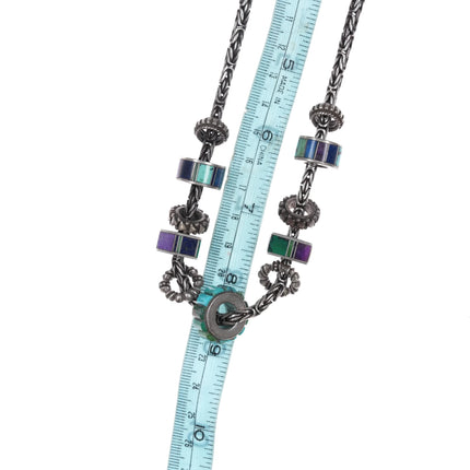 90's Santa Fe Sterling silver, Sugilite, turquoise, lapis inlay beaded necklace - Estate Fresh Austin