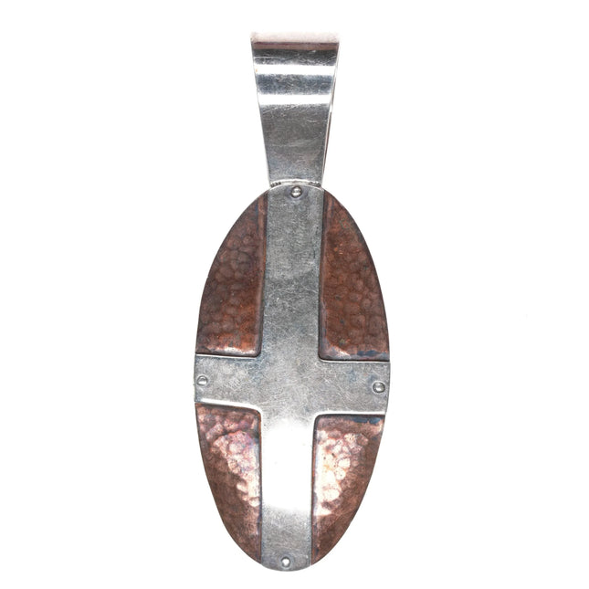 90's Richard Lindsay Santa Fe sterling/hand hammered copper cross pendant - Estate Fresh Austin