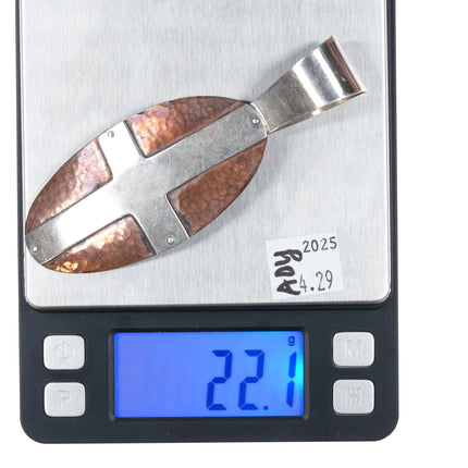 90's Richard Lindsay Santa Fe sterling/hand hammered copper cross pendant - Estate Fresh Austin