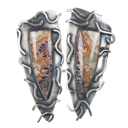 Victoria Maase Stoll Large Sterling Crazy Lace Agate one of a kind earrings - Estate Fresh Austin