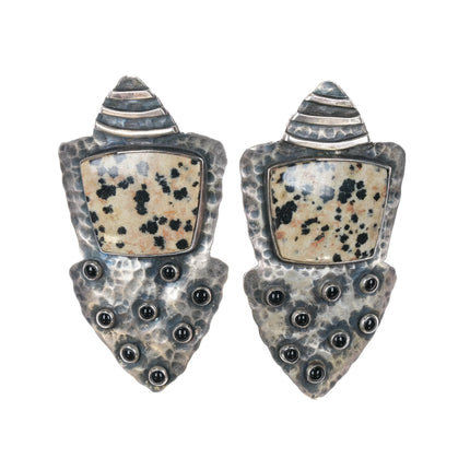 Victoria Maase Stoll Large Sterling Jasper onyx snake eye earrings - Estate Fresh Austin