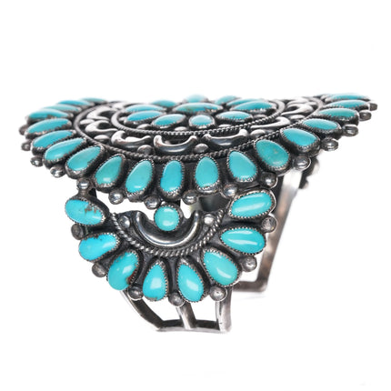 7.35" 1950's Fannie W Ondelacy big Zuni turquoise sterling silver cuff bracelet - Estate Fresh Austin