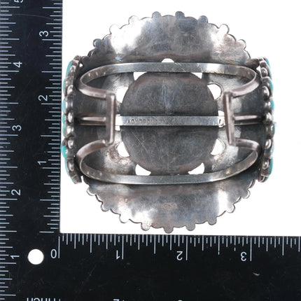 7.35" 1950's Fannie W Ondelacy big Zuni turquoise sterling silver cuff bracelet - Estate Fresh Austin