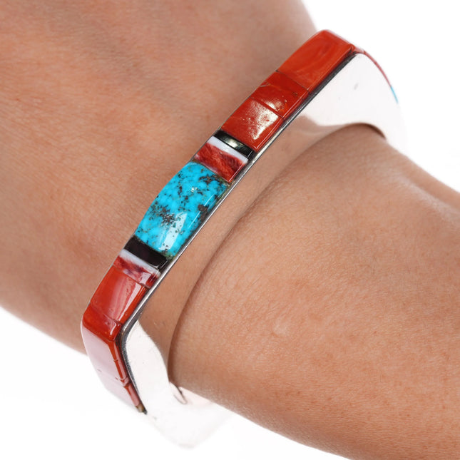 6.25" Richard Chavez Santo Domingo coral/turquoise sterling silver cuff bracelet - Estate Fresh Austin