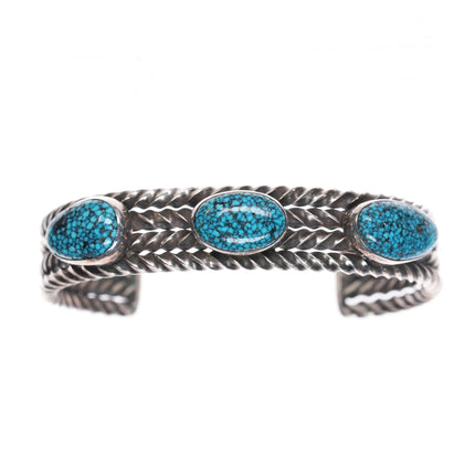 6.6" Perry Shorty Navajo Black Web #8 Turquoise sterling silver cuff bracelet - Estate Fresh Austin