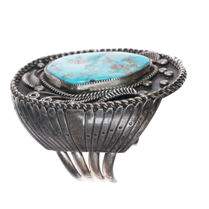 6.8" Walter Mitchell Navajo Vintage Sterling silver turquoise cuff bracelet - Estate Fresh Austin
