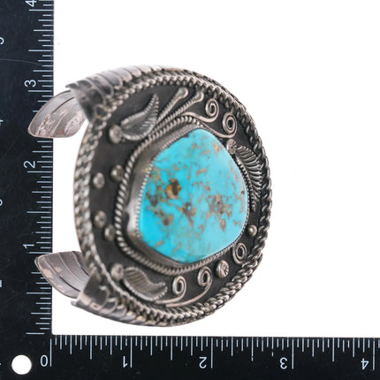 6.8" Walter Mitchell Navajo Vintage Sterling silver turquoise cuff bracelet - Estate Fresh Austin