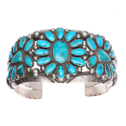 6.5" c1950 Fred Thompson Navajo sterling silver cluster turquoise cuff bracelet - Estate Fresh Austin