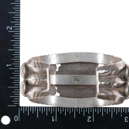 6.5" c1950 Fred Thompson Navajo sterling silver cluster turquoise cuff bracelet - Estate Fresh Austin