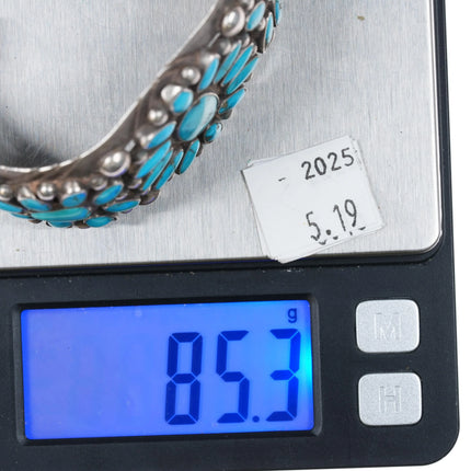 6.5" c1950 Fred Thompson Navajo sterling silver cluster turquoise cuff bracelet - Estate Fresh Austin