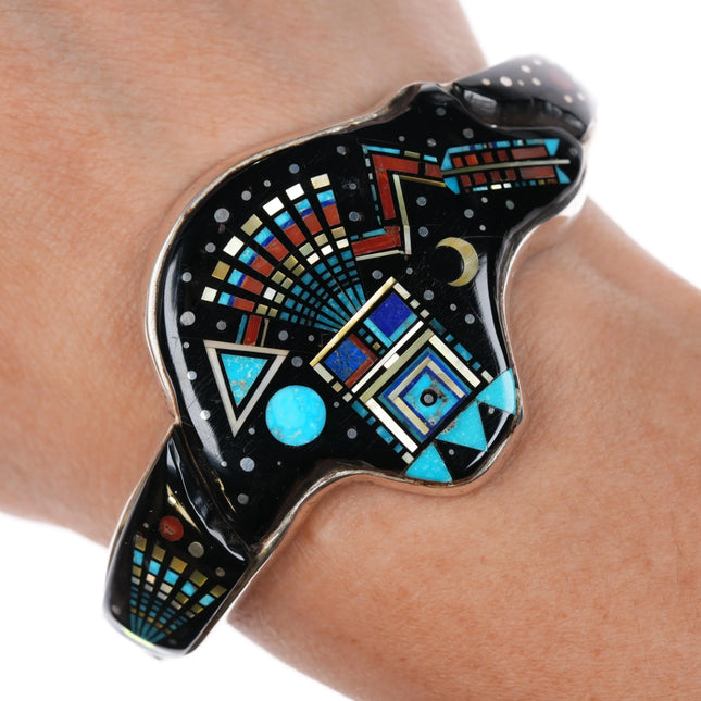 6.25" Ervin Tsosie Navajo sterling silver micro-inlay bear cuff bracelet - Estate Fresh Austin