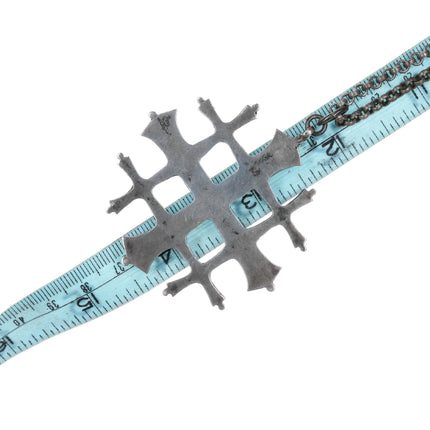 Antique Sterling silver Hand engraved Amethyst Jeruselum cross pendant necklace - Estate Fresh Austin