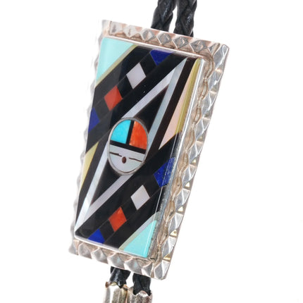 c1980's Emery Ohmsatte zuni sterling silver intarsia inlay bolo tie - Estate Fresh Austin