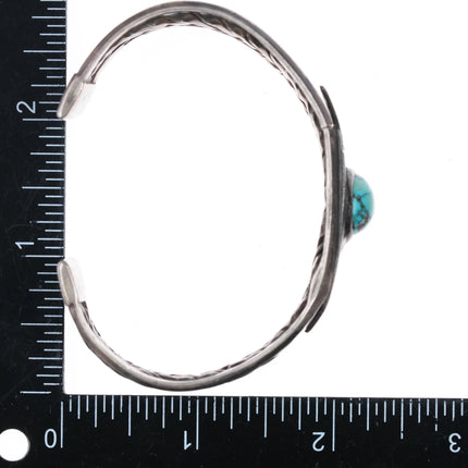 7" c1930's Navajo braided silver cuff bracelet w/ carinated sides turquoise - Estate Fresh Austin