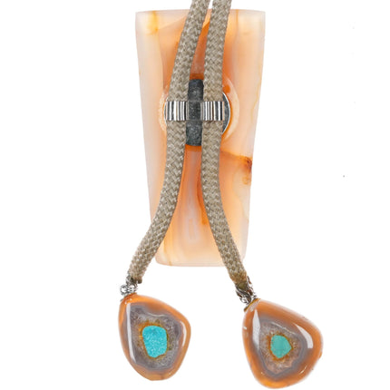 Vintage Turquoise inlaid agate southwestern stone bolo tie - Estate Fresh Austin