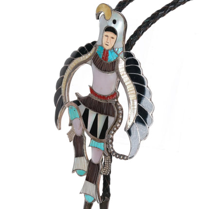 c1960 c-31 Huge Edward A Beyuka Zuni Eagle Dancer bolo tie sterling silver - Estate Fresh Austin