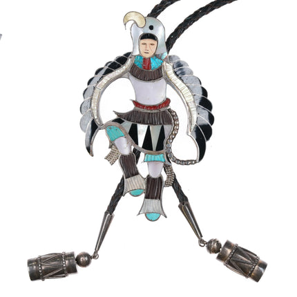 c1960 c-31 Huge Edward A Beyuka Zuni Eagle Dancer bolo tie sterling silver - Estate Fresh Austin
