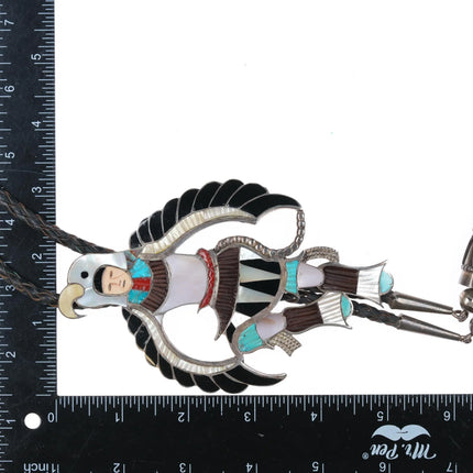c1960 c-31 Huge Edward A Beyuka Zuni Eagle Dancer bolo tie sterling silver - Estate Fresh Austin