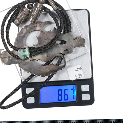 c1960 c-31 Huge Edward A Beyuka Zuni Eagle Dancer bolo tie sterling silver - Estate Fresh Austin