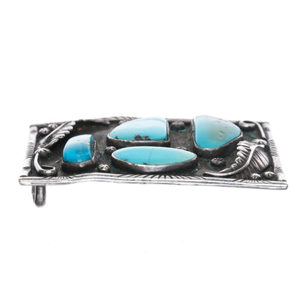 1960's Navajo sterling silver 4 stone turquoise belt buckle - Estate Fresh Austin