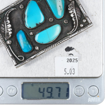 1960's Navajo sterling silver 4 stone turquoise belt buckle - Estate Fresh Austin