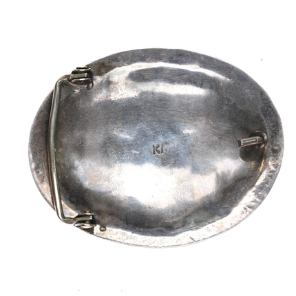 1970's KM Navajo sterling silver coral, turquoise belt buckle - Estate Fresh Austin