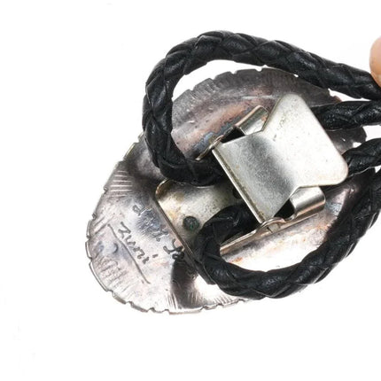 Leslie & Gladys Lamy Zuni sterling silver cobblestone inlay bolo tie - Estate Fresh Austin
