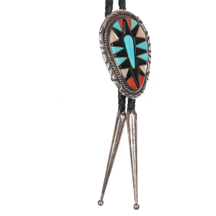 Leslie & Gladys Lamy Zuni sterling silver cobblestone inlay bolo tie - Estate Fresh Austin