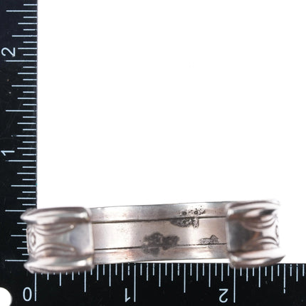6.5" 40's-50's Navajo high grade turquoise inlay stamped sterling cuff bracelet - Estate Fresh Austin