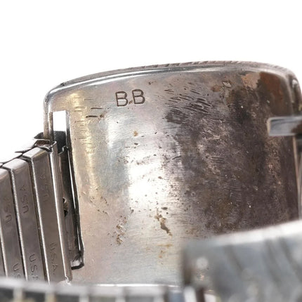 7.5" c1970 Bulova Whale Automatic watch Navajo sterling chip inlay tips BB - Estate Fresh Austin