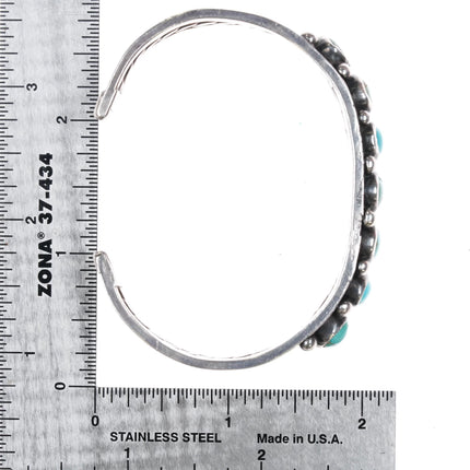 6.87" 20's-30's Navajo ingot silver turquoise row cuff bracelet w/ twisted wire - Estate Fresh Austin