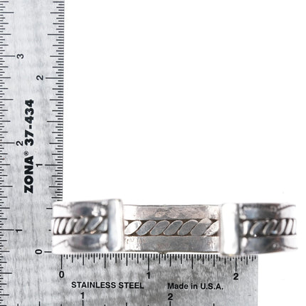 6.87" 20's-30's Navajo ingot silver turquoise row cuff bracelet w/ twisted wire - Estate Fresh Austin
