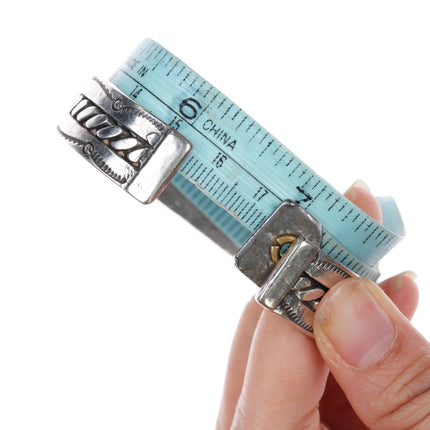 6.87" 20's-30's Navajo ingot silver turquoise row cuff bracelet w/ twisted wire - Estate Fresh Austin