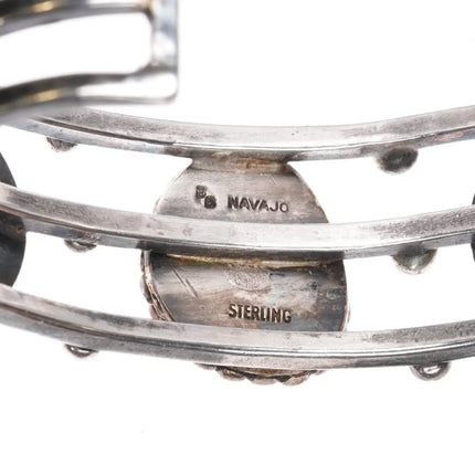 6.8" Vintage Navajo sterling silver cuff bracelet w/ horseshoe bezels turquoise - Estate Fresh Austin