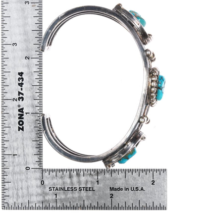 6.8" Vintage Navajo sterling silver cuff bracelet w/ horseshoe bezels turquoise - Estate Fresh Austin