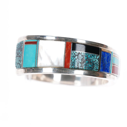 6.375 Wilber Yazzie Navajo sterling silver multi-stone inlay cuff bracelet - Estate Fresh Austin